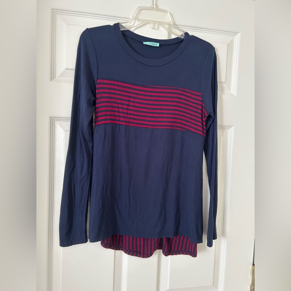 Elegant Navy and Red Striped Women's Blouse